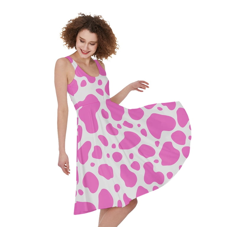 strapless open back dress Adelaide Mini Swing dress in Bessie Moo Cow print main image 0