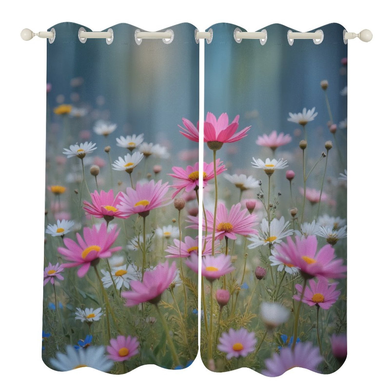 Pink And White Daisy Field Blackout Window Curtains for Bedroom Living ...