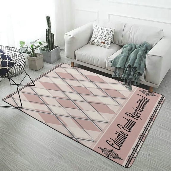 Pink And White Diamond Pattern with Black Lines Carpet Style Living Room Bedroom Soft Comfy Rug Modern 3d Entry Mats Household