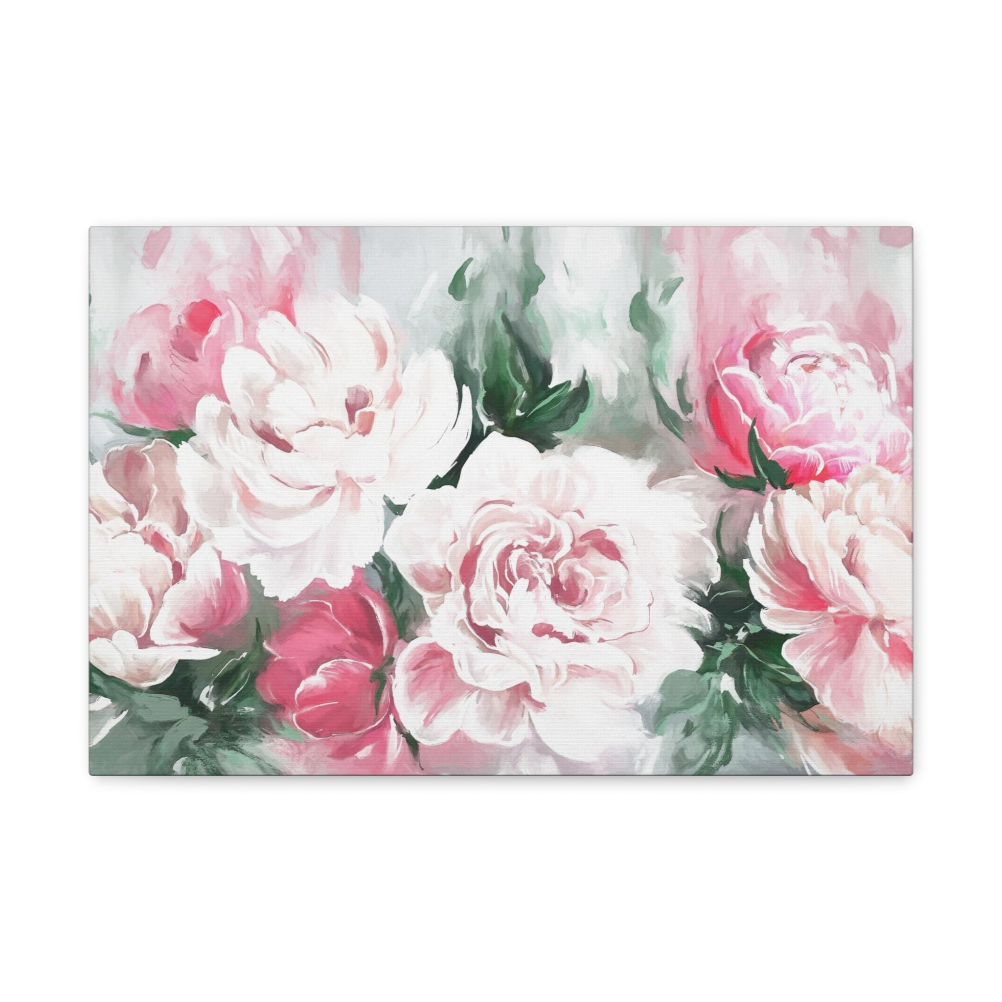 Pink And White Flower Rose And Peonies Flower Canvas Wall Art for Home ...