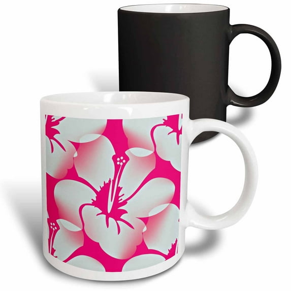 3drose, Pink and White Hawaiian Hibiscus Flowers - Floral Print - Tropical Art, 11oz Magic Transforming Mug