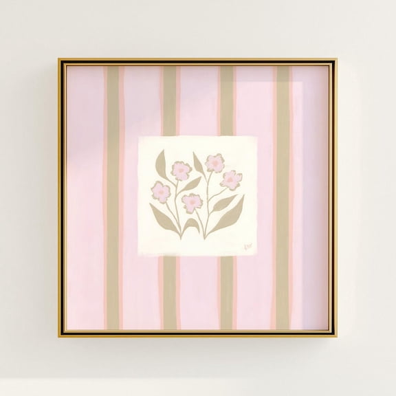 Pink And White Striped Floral Botanical Poster Southern Decor, Unframed Canvas 8x10in
