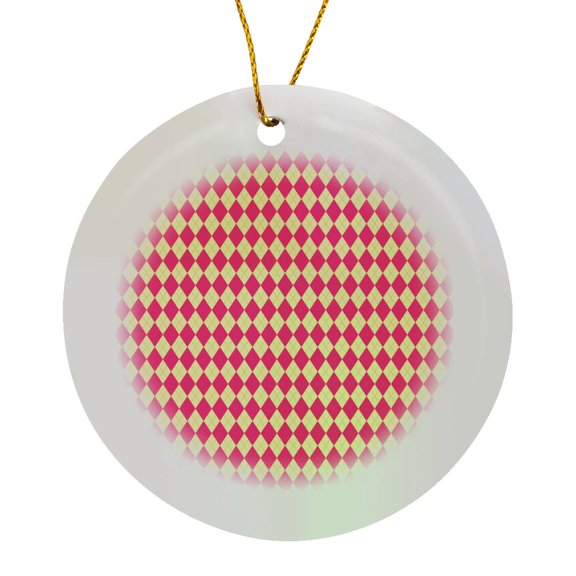 3drose, Pink and Yellow Argyle Pattern, Circle Porcelain Ornament