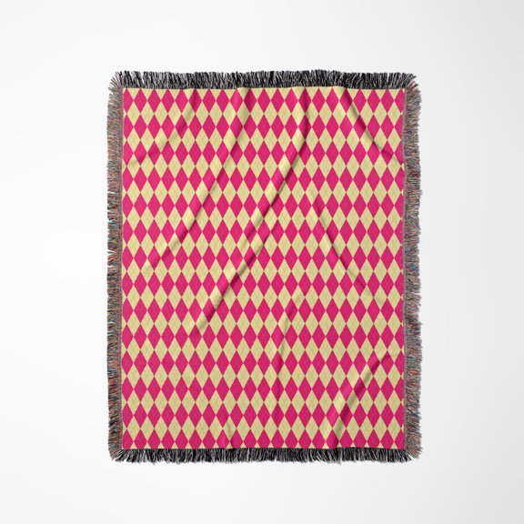 Pink And Yellow Argyle Pattern, Woven Blanket