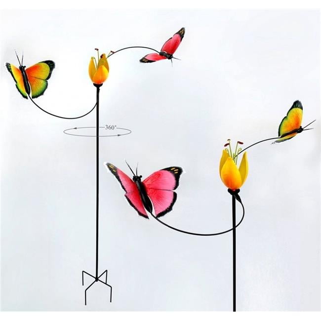 Pink and Yellow Metal Butterfly Garden Spinner Stake