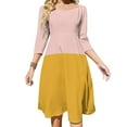 thumbnail image 1 of Pink And Yellow Color Block Women's 3/4 Sleeve Dresses Elegant A-Line Midi Dress Flare Summer Casual Sundress, 1 of 9