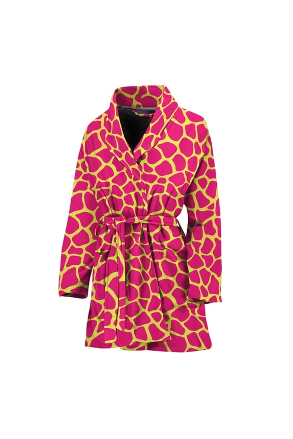 Pink And Yellow Giraffe Pattern Women Bathrobe One Size Univeral Fits Fashion Lightweight Plush Fleece Long Robe For Women