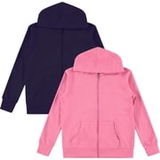 2-Pack Girls Zip Up Hoodie, Kids Full Zipper Hooded Fashion Sweatshirt