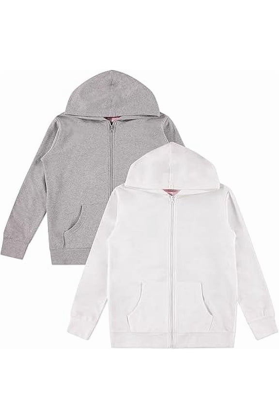 2-Pack Girls Zip Up Hoodie, Kids Full Zipper Hooded Fashion Sweatshirt
