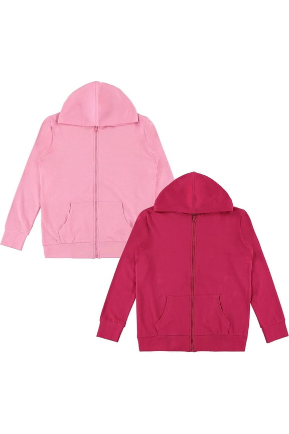 2-Pack Girls Zip Up Hoodie, Kids Full Zipper Hooded Fashion Sweatshirt