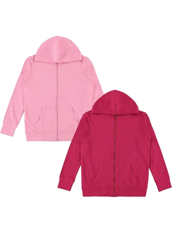 2-Pack Girls Zip Up Hoodie, Kids Full Zipper Hooded Fashion Sweatshirt