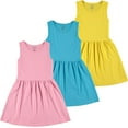 thumbnail image 1 of Pink Angel 3-Pack Girls' Dresses, Kids Casual Fit and Flare Sleeveless Summer Dress & School Outfit, 100% Cotton -Pink/Aqua/Yellow, 1 of 10