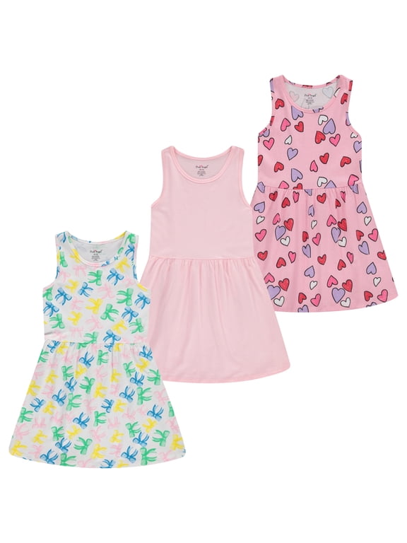 3-Pack Girls' Dresses, Kids Casual Fit and Flare Sleeveless Summer Dress & School Outfit, 100% Cotton