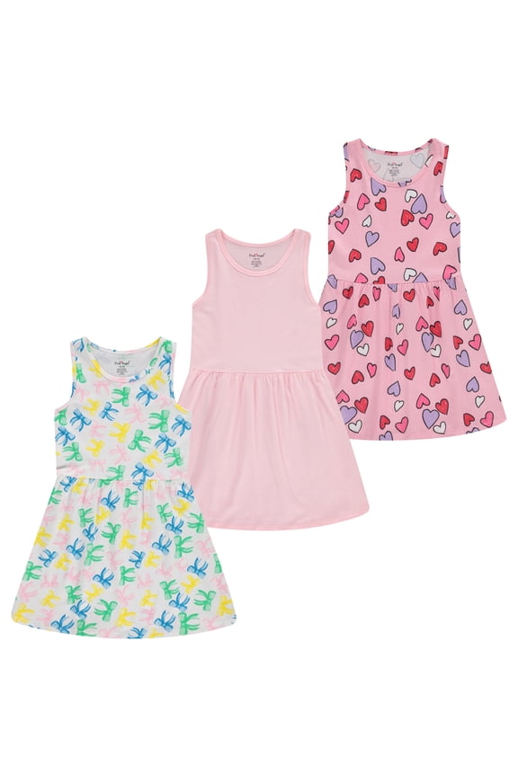 3-Pack Girls' Dresses, Kids Casual Fit and Flare Sleeveless Summer Dress & School Outfit, 100% Cotton