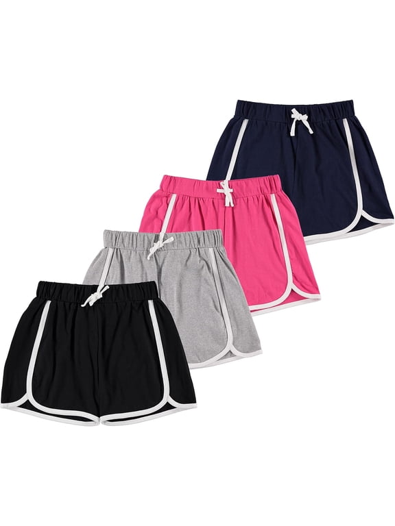 4-Pack Dolphin Shorts for Girls – Soft Cotton Active Shorts with Comfy Elastic Waistband for Gym, Sports & Play