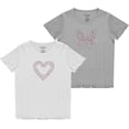 thumbnail image 1 of Pink Angel Girls 2-Pack Ribbed Graphic Tops. Rhinestone Tees, Soft Stretch Everyday Short Sleeve Shirts for Kids Girls, 1 of 8