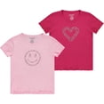 thumbnail image 1 of Pink Angel Girls 2-Pack Ribbed Graphic Tops. Rhinestone Tees, Soft Stretch Everyday Short Sleeve Shirts for Kids Girls, 1 of 7