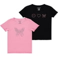 thumbnail image 1 of Pink Angel Girls 2-Pack Ribbed Graphic Tops. Rhinestone Tees, Soft Stretch Everyday Short Sleeve Shirts for Kids Girls, 1 of 10
