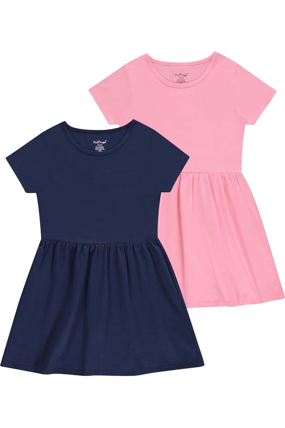 Girls' 2-Pack Short Sleeve Cotton Dresses - Superior Comfort, Breathable, Durable, and Easy Maintenance