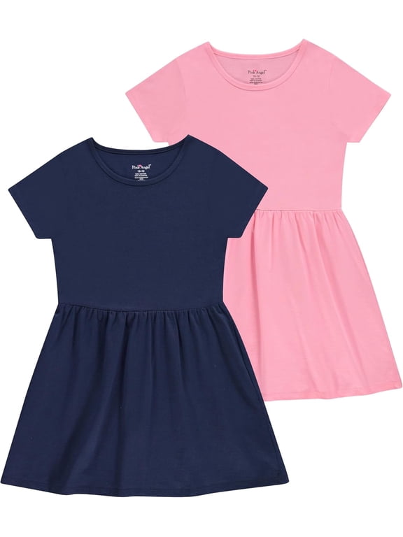 Girls' 2-Pack Short Sleeve Cotton Dresses - Superior Comfort, Breathable, Durable, and Easy Maintenance