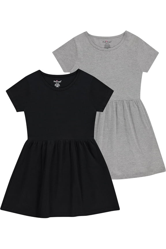 Girls' 2-Pack Short Sleeve Cotton Dresses - Superior Comfort, Breathable, Durable, and Easy Maintenance