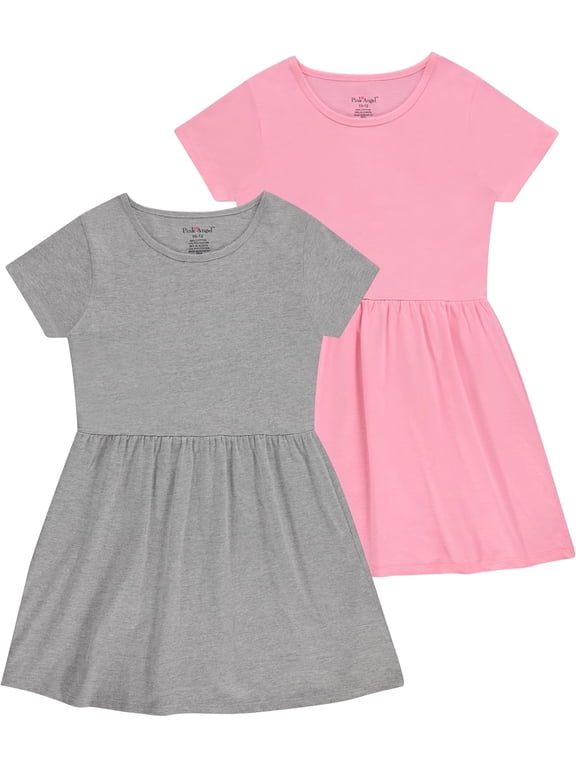 Girls' 2-Pack Short Sleeve Cotton Dresses - Superior Comfort, Breathable, Durable, and Easy Maintenance
