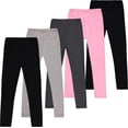 thumbnail image 1 of Pink Angel Girls’ 5-Pack Leggings – 2 Black, 1 Gray, 1 Heather Gray, 1 Pink – Soft Cotton Stretch Pants for School, Play and Everyday Wear, 1 of 11