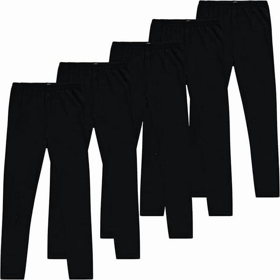 Pink Angel Girls’ 5-Pack Leggings – 5 Black – Soft, Durable, Machine-Washable Cotton Stretch Pants for Girls’ Everyday Wear