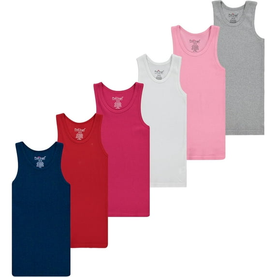 Pink Angel Girls' 6-Pack Ribbed Tank Tops – Sleeveless Undershirts & Everyday Layering Tees