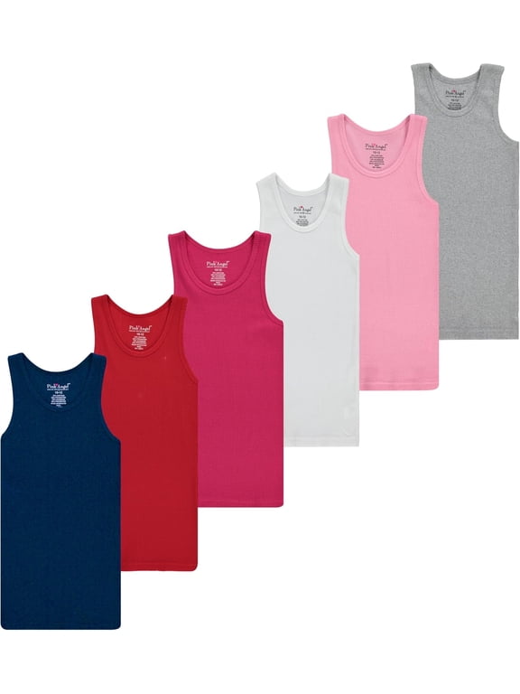Girls' 6-Pack Ribbed Tank Tops – Sleeveless Undershirts & Everyday Layering Tees