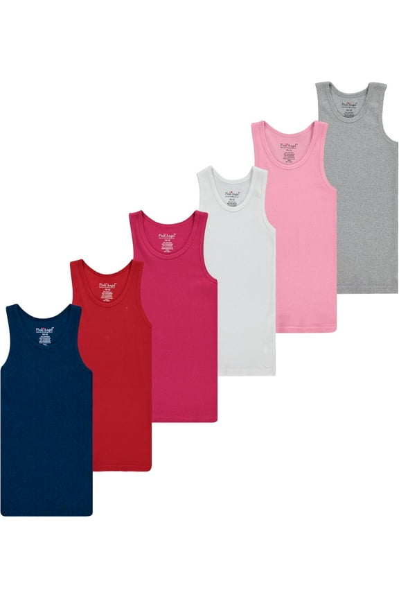 Girls' 6-Pack Ribbed Tank Tops – Sleeveless Undershirts & Everyday Layering Tees