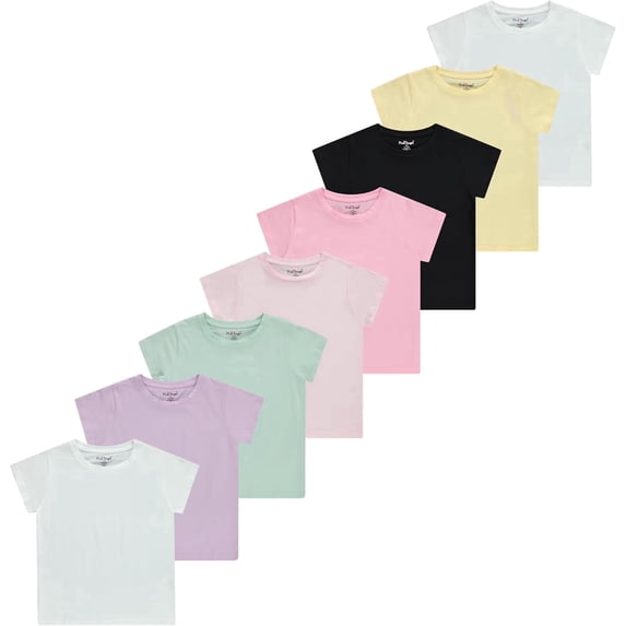 Pink Angel Girls' 8-Pack Cotton T-Shirts – Crew Neck Short Sleeve Tees, Solid Color Multipack, Size 14
