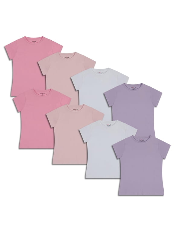 Girls' 8-Pack Cotton T-Shirts – Crew Neck Short Sleeve Tees, Solid Color Multipack, Size 4