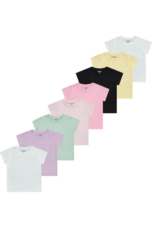 Girls' 8-Pack Cotton T-Shirts – Crew Neck Short Sleeve Tees, Solid Color Multipack, Size 6-7