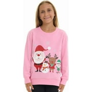 PINK ANGEL Girls’ Christmas Sweatshirt – Cozy Fleece Holiday Pullover – Festive Winter Top for School, Parties & Photos – Pink Santa- Sizes 14
