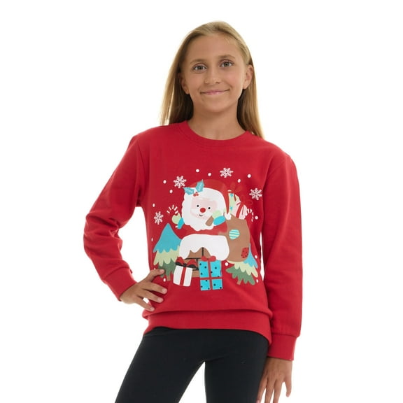 Pink Angel Girls’ Christmas Sweatshirt – Cozy Fleece Holiday Pullover – Festive Winter Top for School, Parties & Photos – Red Santa- Sizes 14