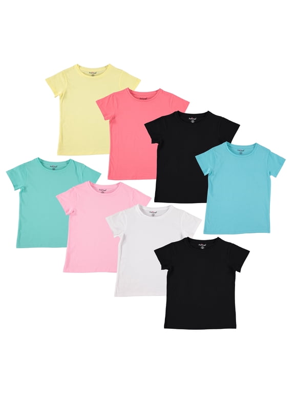 Girls' Multi-Color Short Sleeve Plain T-Shirts, 8 Pack