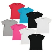 Pink Angel Girls' Tees, 8-Pack 100% Cotton Plain Solid Color Girls Tee Shirt Size 6-7