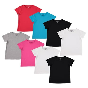 Pink Angel Girls' Tees, 8-Pack 100% Cotton Plain Solid Color Girls Tee Shirt