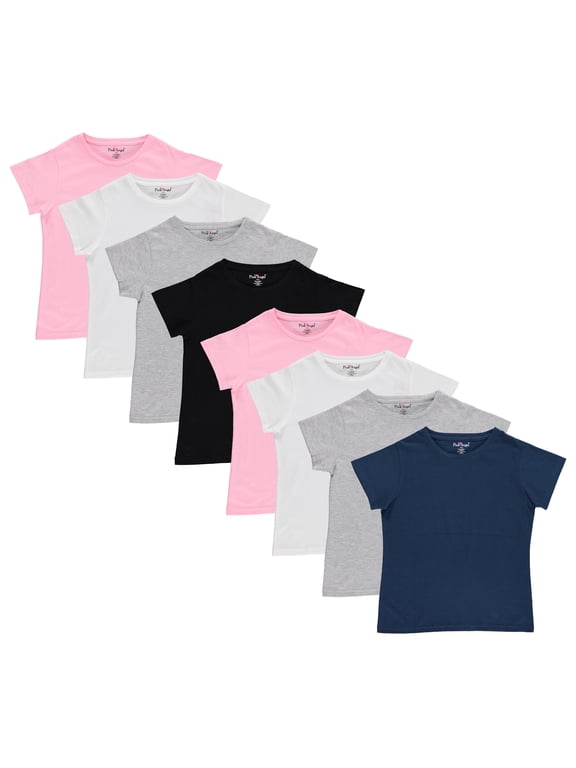 Girls' Tees, 8-Pack 100% Cotton Plain Solid Color Girls Tee Shirt