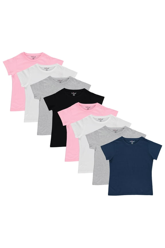 Girls' Tees, 8-Pack 100% Cotton Plain Solid Color Girls Tee Shirt
