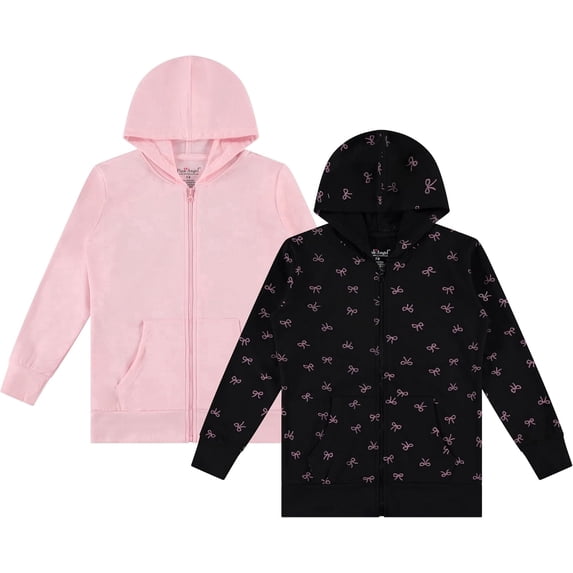Pink Angel Girls Zip Up Hoodie 2-Pack – Cotton Blend Hooded Sweatshirts with Pockets – Kids Casual School Clothing, Lightweight Jacket