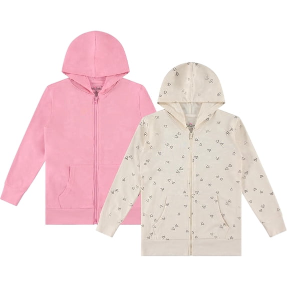 Pink Angel Girls Zip Up Hoodie 2-Pack – Cotton Blend Hooded Sweatshirts with Pockets – Kids Casual School Clothing, Lightweight Jacket