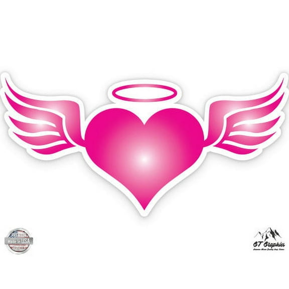 Pink Angel Heart with Wings - 12" Vinyl Sticker Waterproof Decal