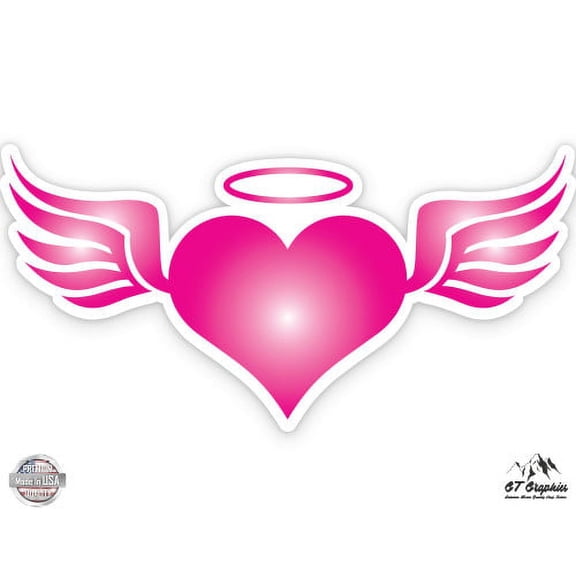Pink Angel Heart with Wings - 5" Vinyl Sticker - For Car Laptop I-Pad - Waterproof Decal