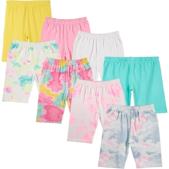 Pink Angel Kids Girls Cotton Spandex Bike Shorts, Solid Plain Sports Activewear Dance Bottoms - 8 Pack, Assorted Colors