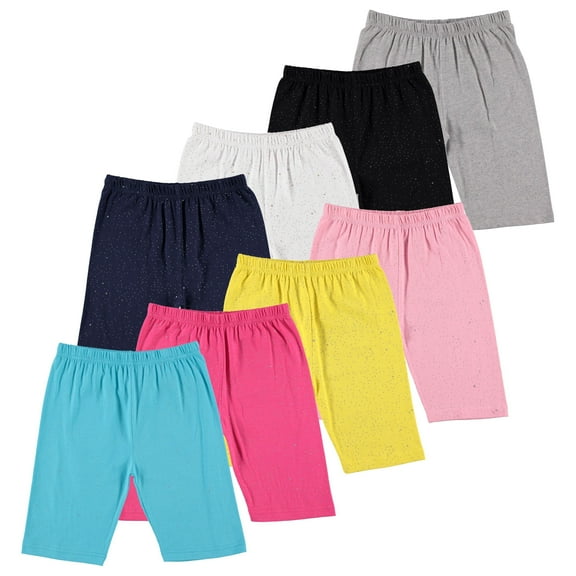 Pink Angel Kids Girls Cotton Spandex Bike Shorts, Solid Plain Sports Activewear Dance Bottoms - 8 Pack, Assorted Colors