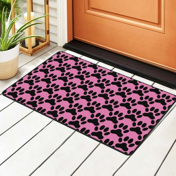 Pink Animal Dog Paw Rugs Doormat, Non-Slip Machine Washable Carpets Floor Door Mat , 36" x 24"