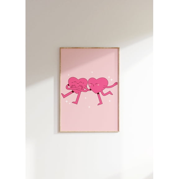 Pink Animated Hearts Print • Cute Hot Pink Prints • Retro Preppy Wall Decor • Blush Pink Wall Art For Teenagers • Wall Art, Modern Wall Decor, 8x12 UNFRAMED