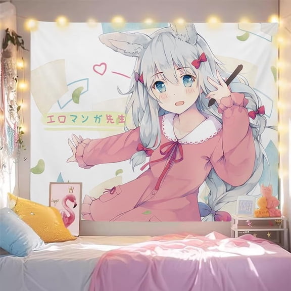 Pink Anime Aesthetic Wall Tapestry for Bedroom Coquette Style Room Decor 40 x 60 Inch